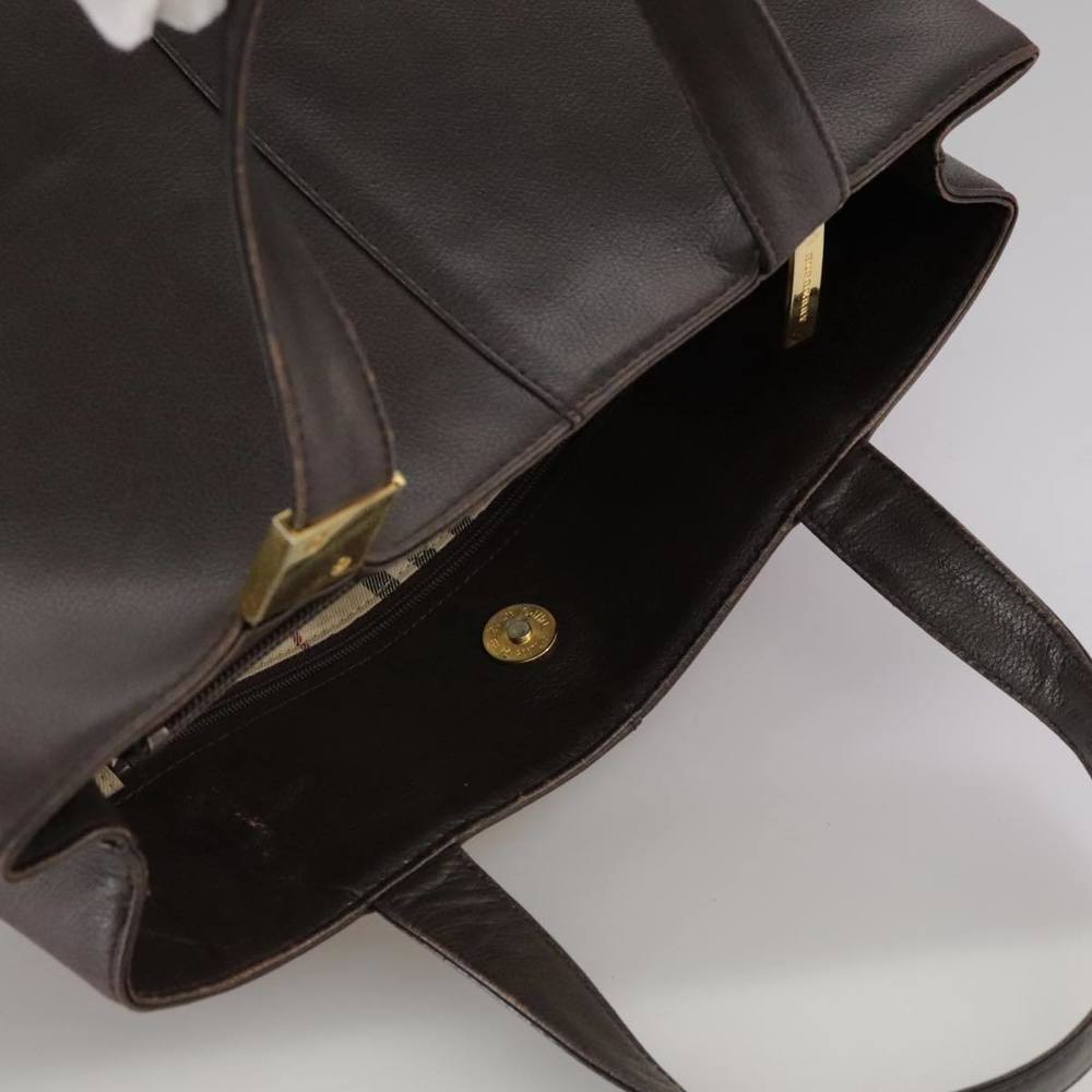 BURBERRY Tote Bag Leather Brown Gold Auth hk1954 - Picture 6 of 16